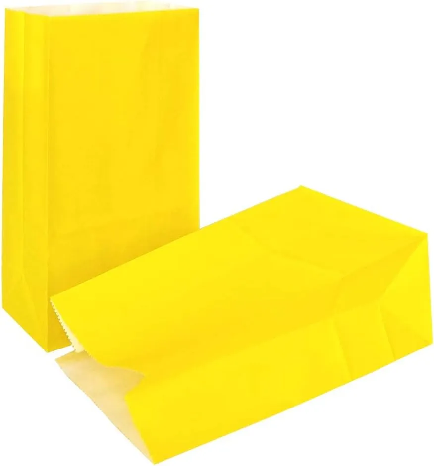 KEYYOOMY Small Yellow Paper Bags Yellow Party Goodie Bags Party Favor Bag Paper Lunch Bag (100 CT, 4.7x2.4x8.7 In)
