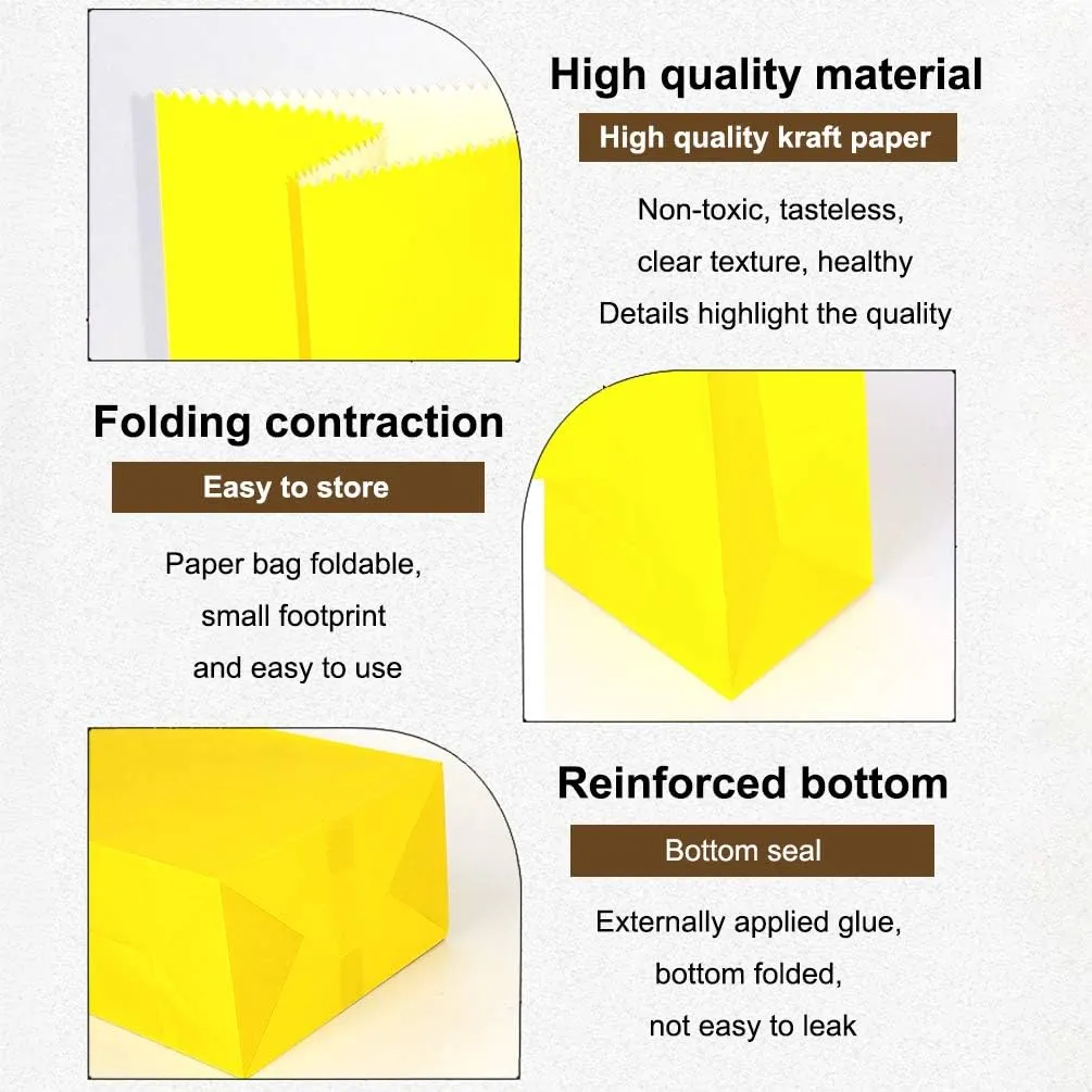 KEYYOOMY Small Yellow Paper Bags Yellow Party Goodie Bags Party Favor Bag Paper Lunch Bag (100 CT, 4.7x2.4x8.7 In)