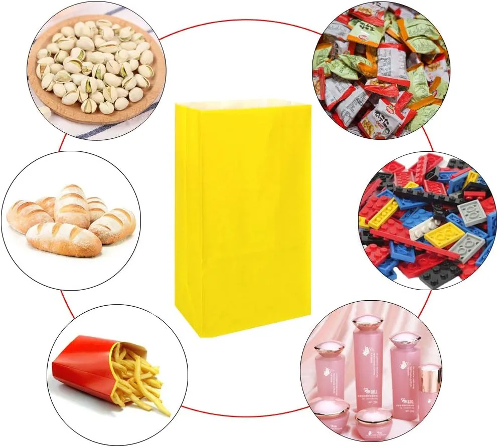KEYYOOMY Small Yellow Paper Bags Yellow Party Goodie Bags Party Favor Bag Paper Lunch Bag (100 CT, 4.7x2.4x8.7 In)