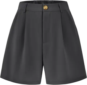 KIRUNDO Shorts for Women Dressy Casual Summer Elastic Waist in The Back Pleated Wide Leg Tailored Work Trouser Shorts