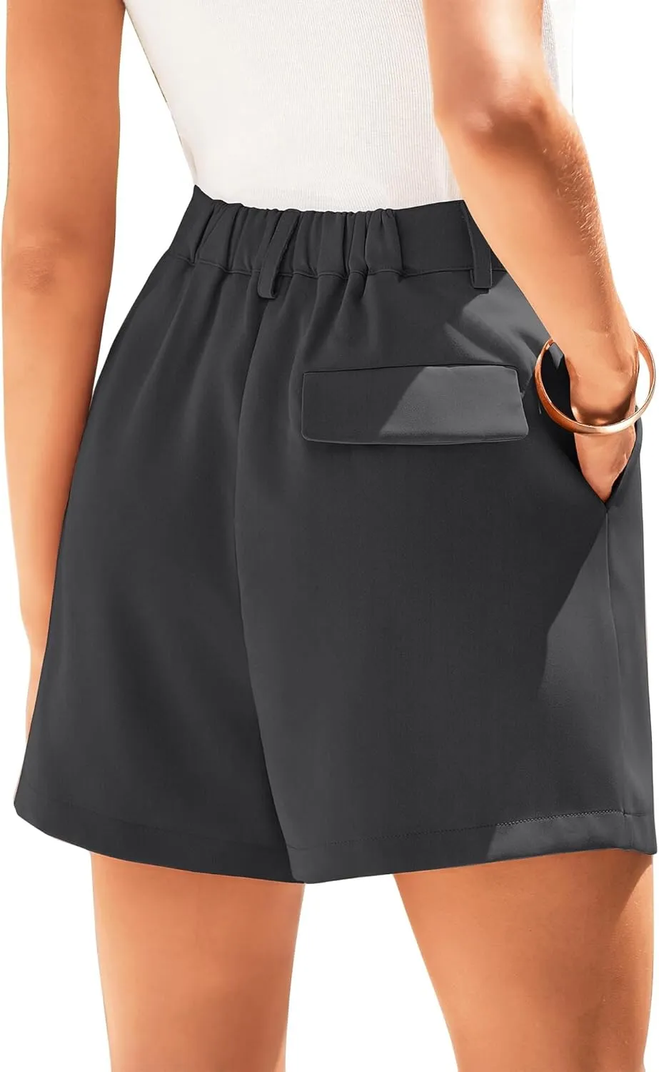 KIRUNDO Shorts for Women Dressy Casual Summer Elastic Waist in The Back Pleated Wide Leg Tailored Work Trouser Shorts