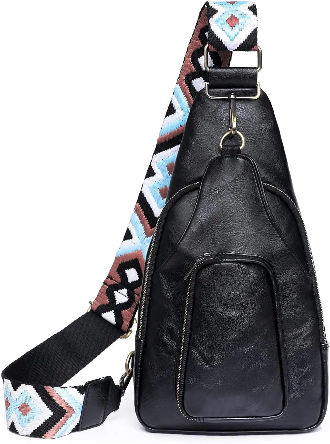 KlaOYer Sling Leather Bags For Women Crossbody Small Fanny Pack Purses Chest Bags With Guitar Strap For Gril Lady