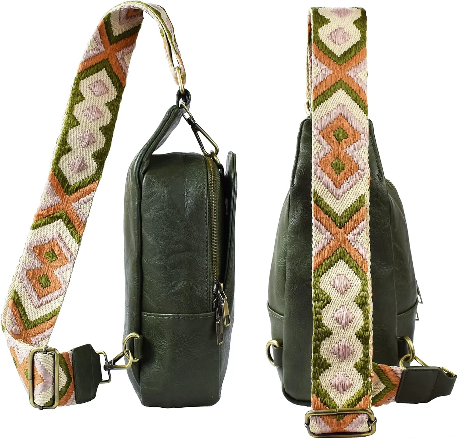 KlaOYer Sling Leather Bags For Women Crossbody Small Fanny Pack Purses Chest Bags With Guitar Strap For Gril Lady