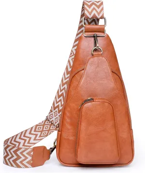 KlaOYer Sling Leather Bags For Women Crossbody Small Fanny Pack Purses Chest Bags With Guitar Strap For Gril Lady