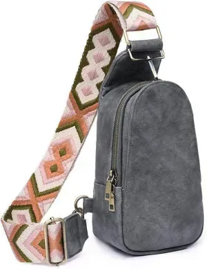 KlaOYer Sling Leather Bags For Women Crossbody Small Fanny Pack Purses Chest Bags With Guitar Strap For Gril Lady