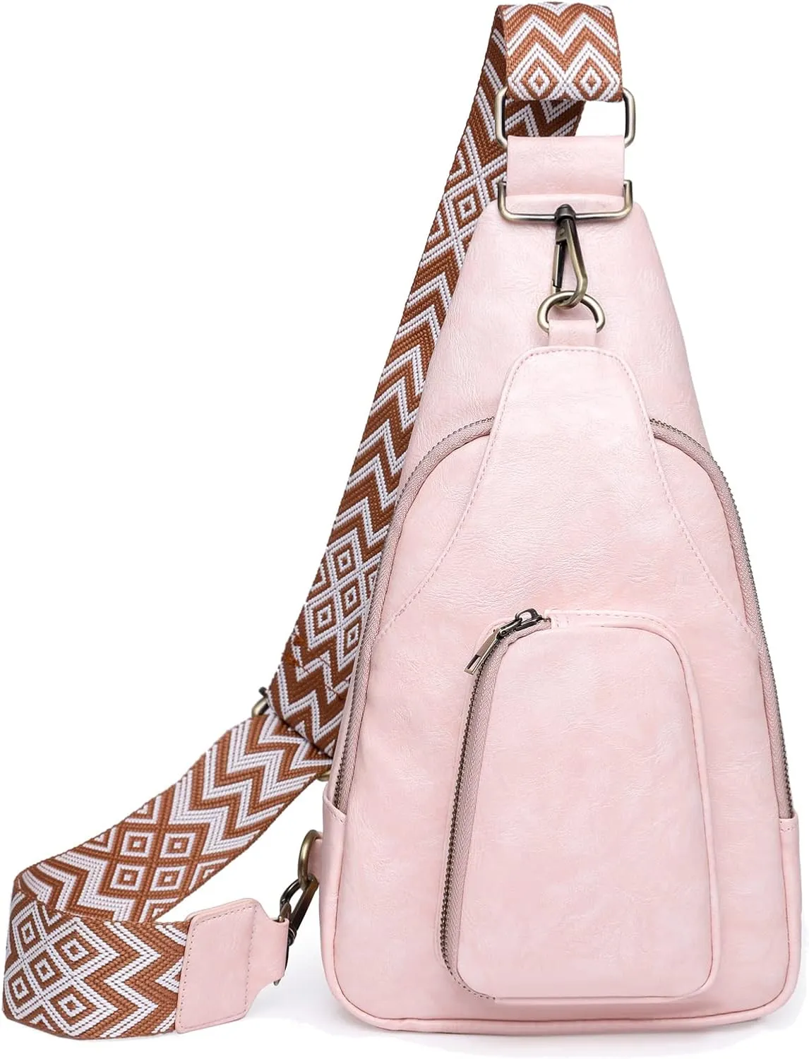 KlaOYer Sling Leather Bags For Women Crossbody Small Fanny Pack Purses Chest Bags With Guitar Strap For Gril Lady
