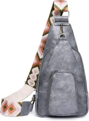 KlaOYer Sling Leather Bags For Women Crossbody Small Fanny Pack Purses Chest Bags With Guitar Strap For Gril Lady