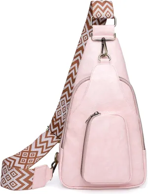 KlaOYer Sling Leather Bags For Women Crossbody Small Fanny Pack Purses Chest Bags With Guitar Strap For Gril Lady