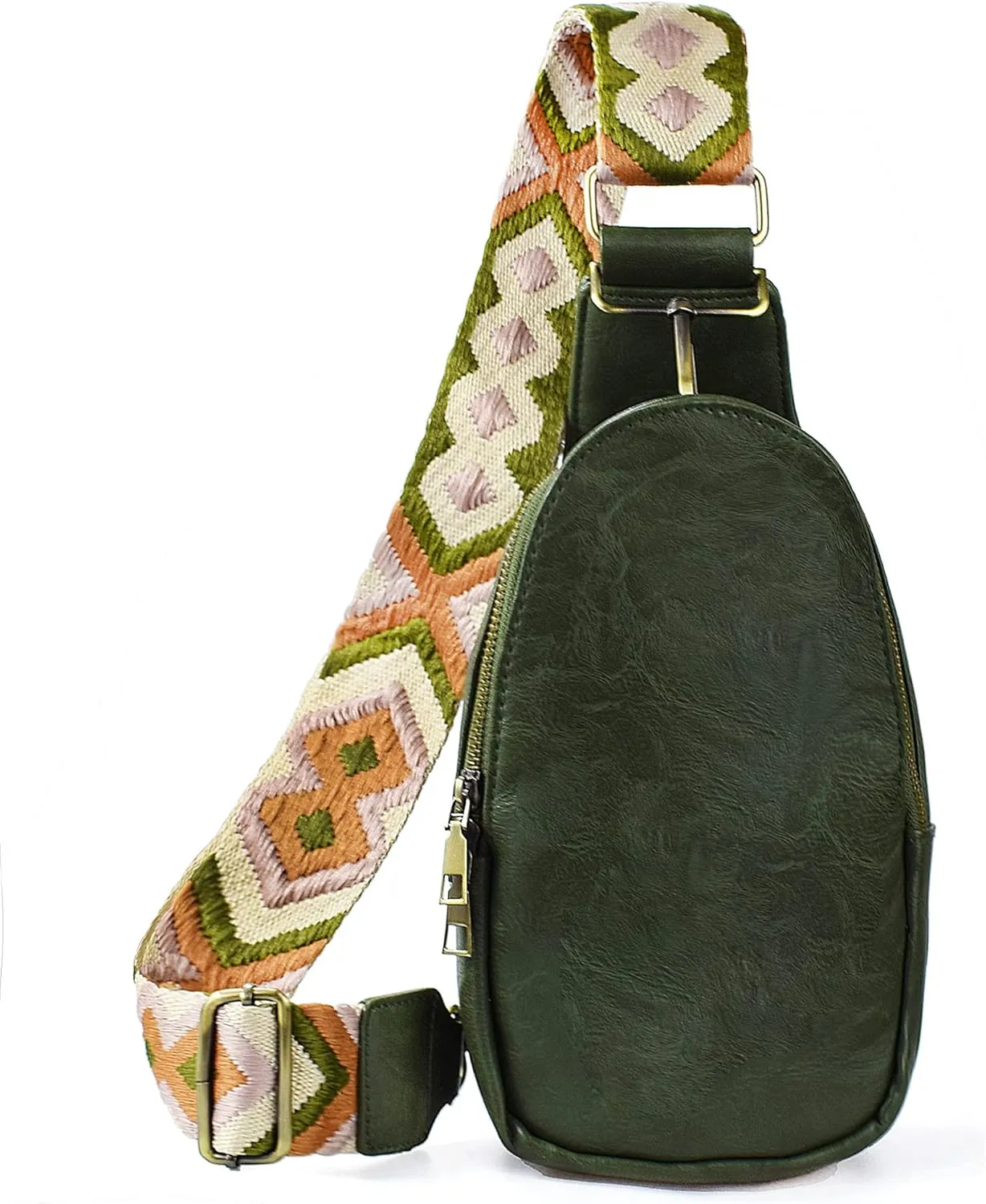KlaOYer Sling Leather Bags For Women Crossbody Small Fanny Pack Purses Chest Bags With Guitar Strap For Gril Lady