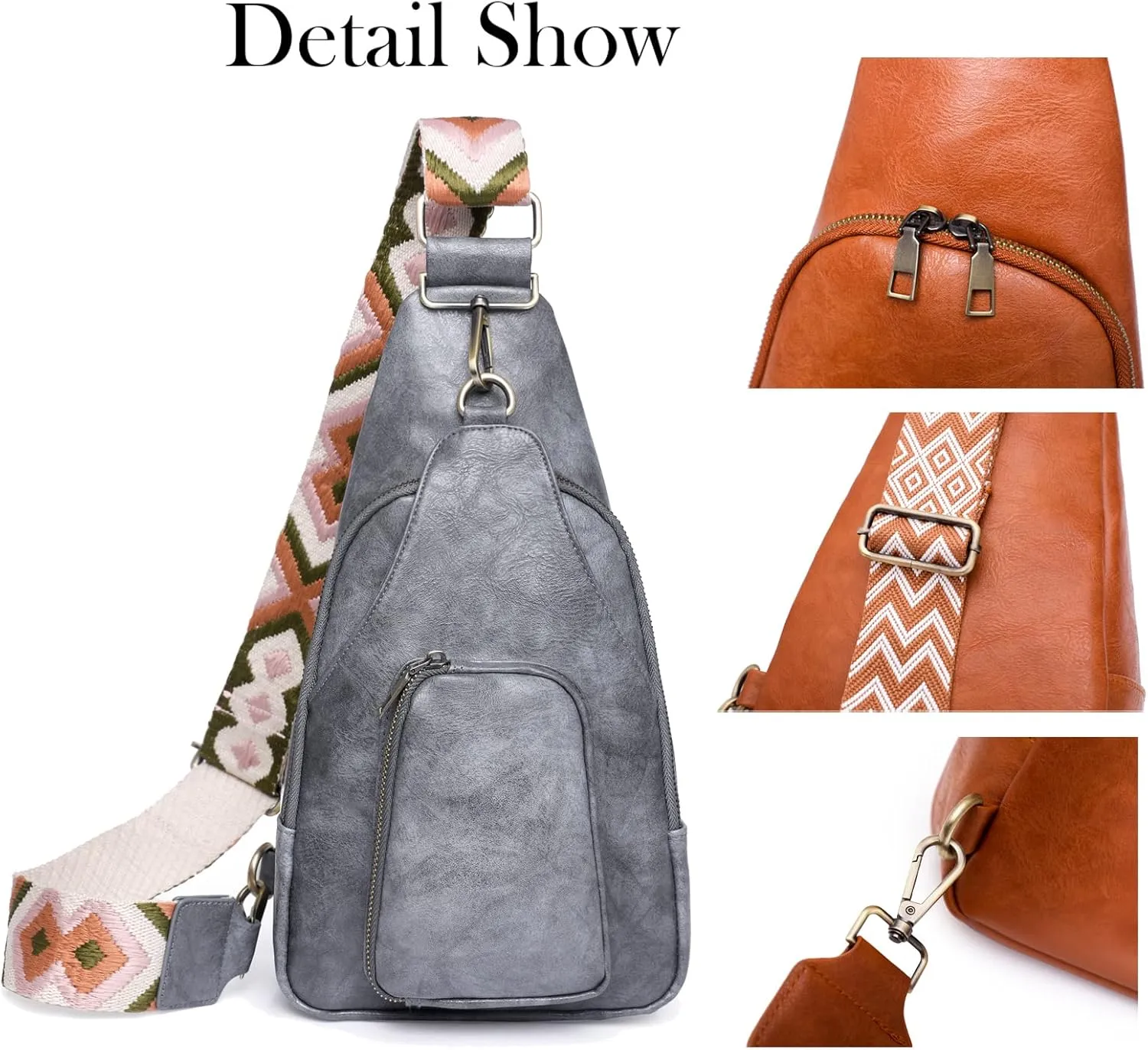 KlaOYer Sling Leather Bags For Women Crossbody Small Fanny Pack Purses Chest Bags With Guitar Strap For Gril Lady