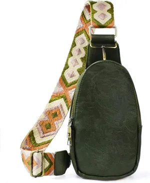 KlaOYer Sling Leather Bags For Women Crossbody Small Fanny Pack Purses Chest Bags With Guitar Strap For Gril Lady