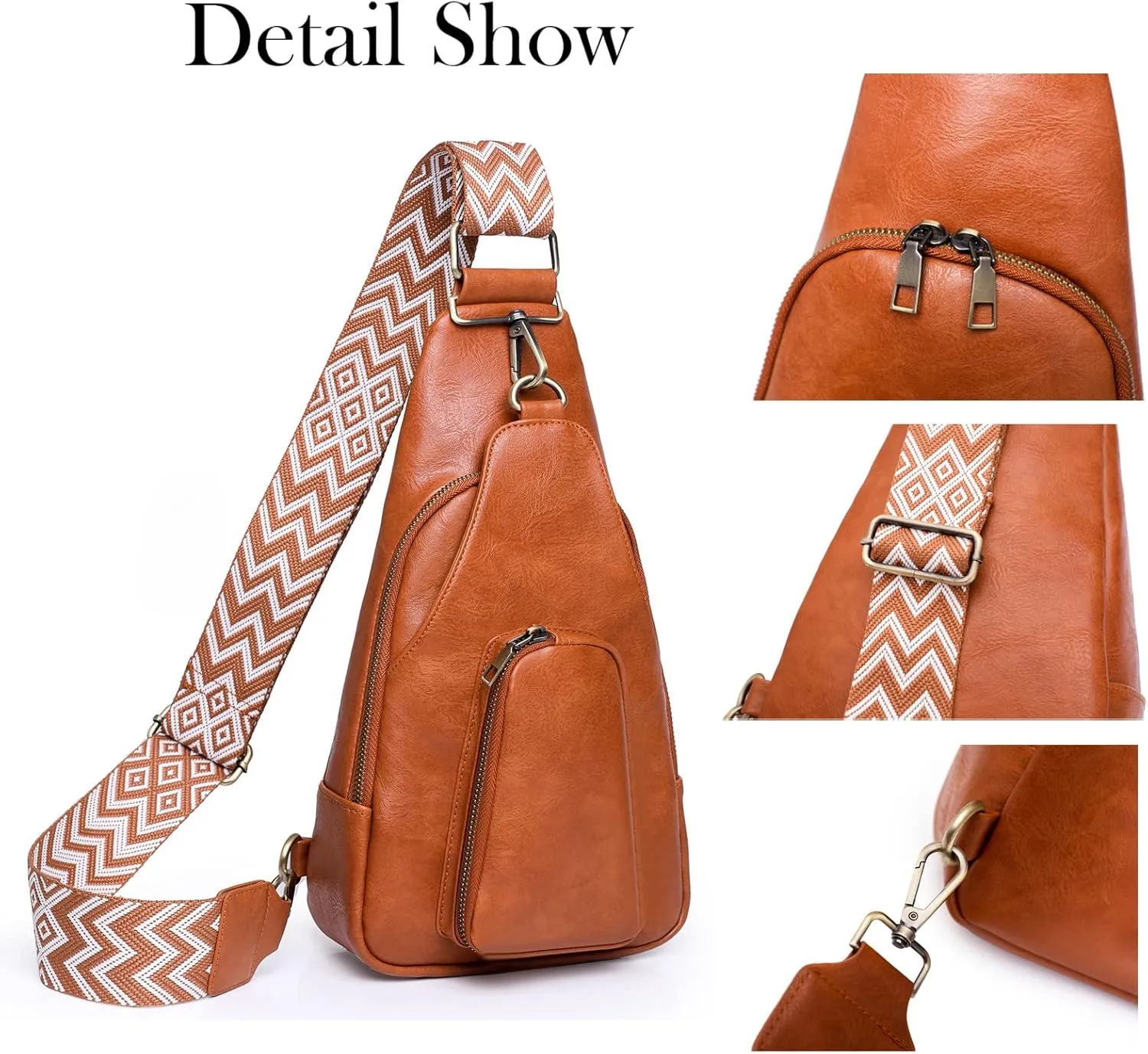 KlaOYer Sling Leather Bags For Women Crossbody Small Fanny Pack Purses Chest Bags With Guitar Strap For Gril Lady