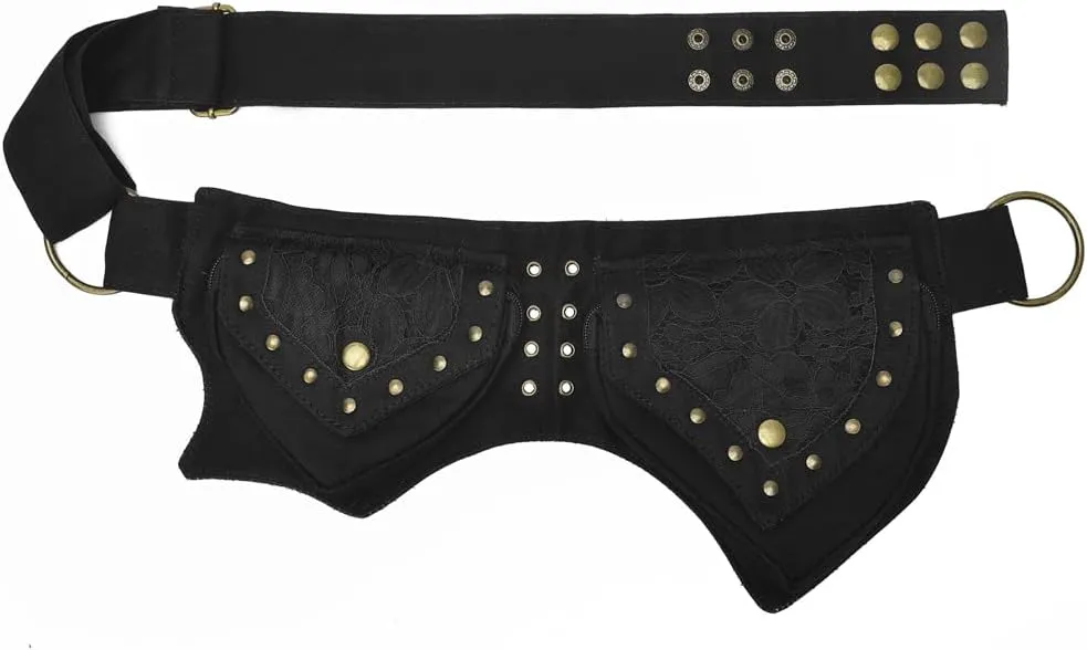 KPYWZER Cotton Fanny Pack for Women Bum Waist Bag Renaissance Faire Festival Lace Hip Belt Money Bag Womens Travel Outdoors Sports Workout Travelling Black