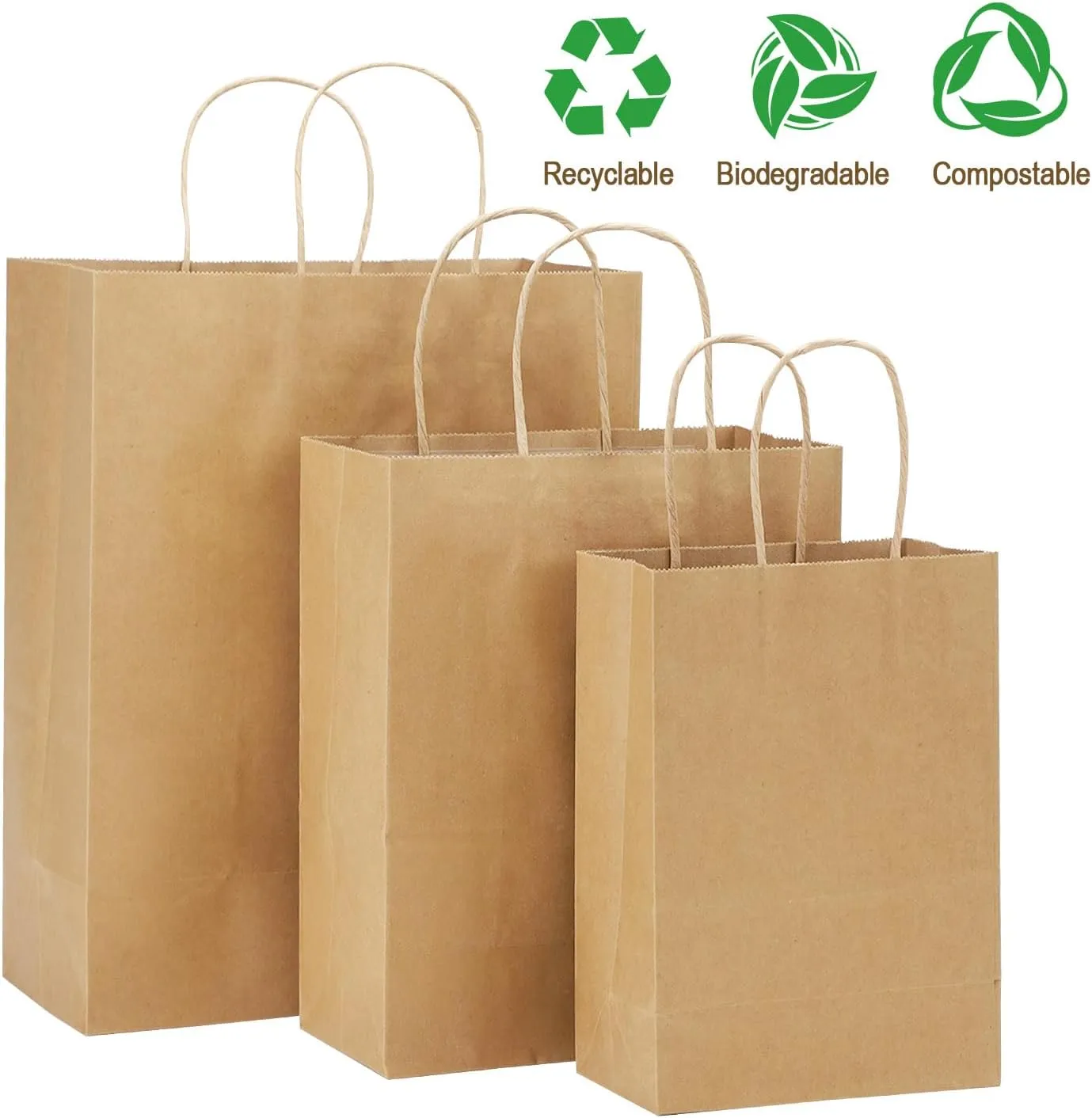 Kslong 45 Pack Brown Kraft Gift Bags with Handles, Natural Plain Kraft Paper Shopping Bags Bulk for Retail Business, Grocery, Merchandise, Craft, Birthday, Wedding, Party Favors in 3 Sizes