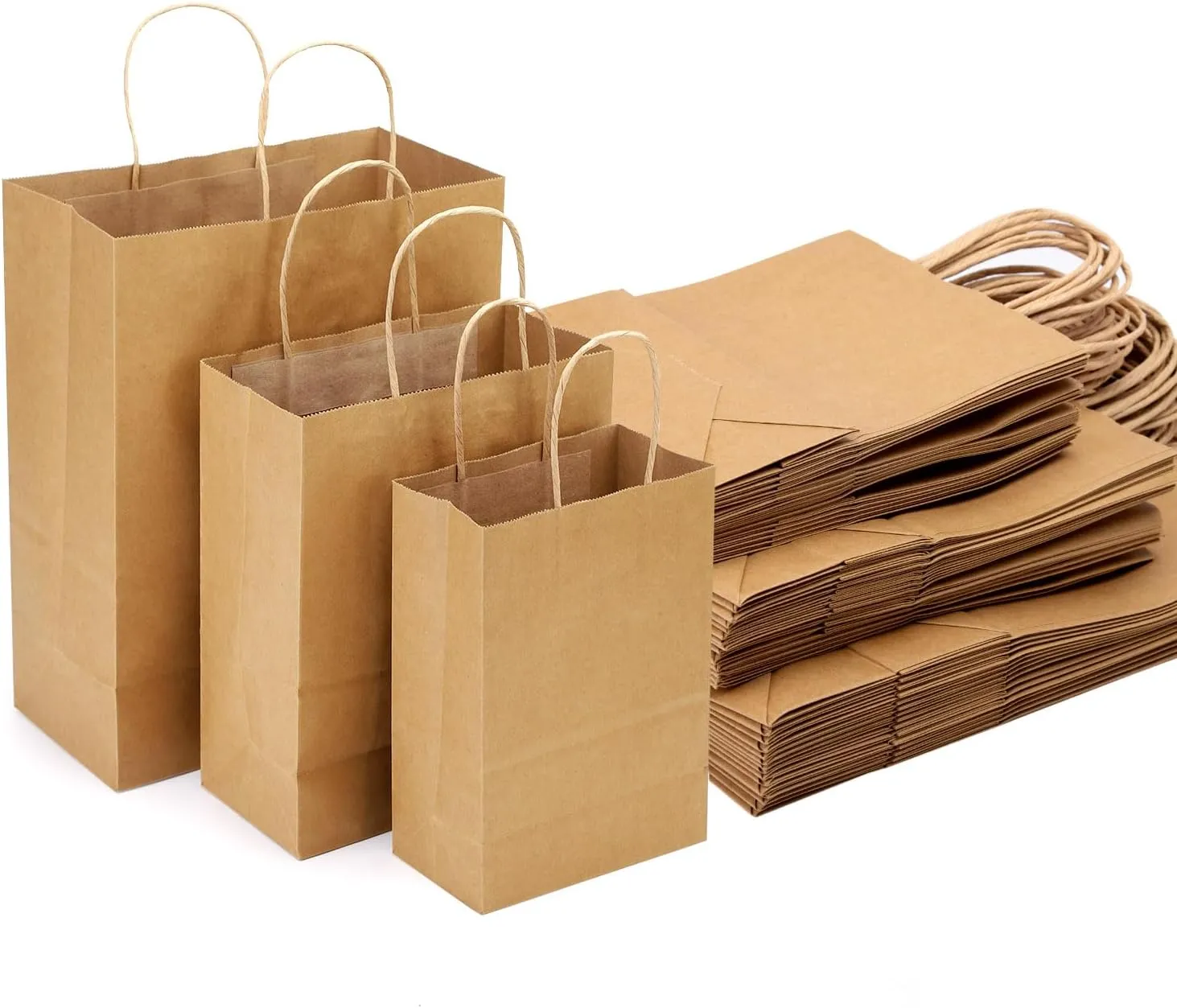 Kslong 45 Pack Brown Kraft Gift Bags with Handles, Natural Plain Kraft Paper Shopping Bags Bulk for Retail Business, Grocery, Merchandise, Craft, Birthday, Wedding, Party Favors in 3 Sizes