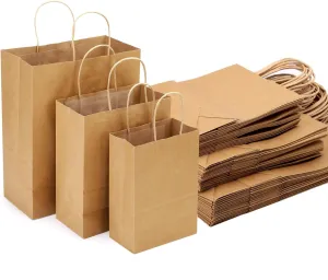 Kslong 45 Pack Brown Kraft Gift Bags with Handles, Natural Plain Kraft Paper Shopping Bags Bulk for Retail Business, Grocery, Merchandise, Craft, Birthday, Wedding, Party Favors in 3 Sizes