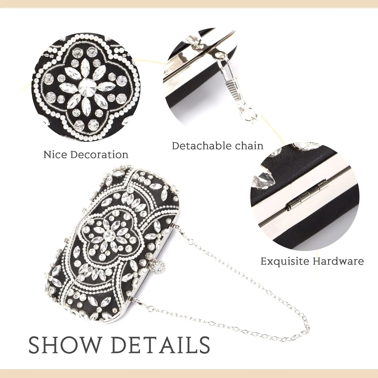 KUANG! Women Beaded Clutch Evening Bag Fashion Rhinestone Diamond Wedding Handbag Bridal Purse for Party