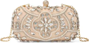 KUANG! Women Beaded Clutch Evening Bag Fashion Rhinestone Diamond Wedding Handbag Bridal Purse for Party