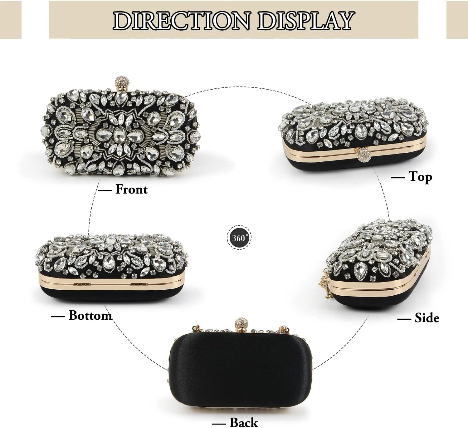 KUANG! Women Beaded Clutch Evening Bag Fashion Rhinestone Diamond Wedding Handbag Bridal Purse for Party