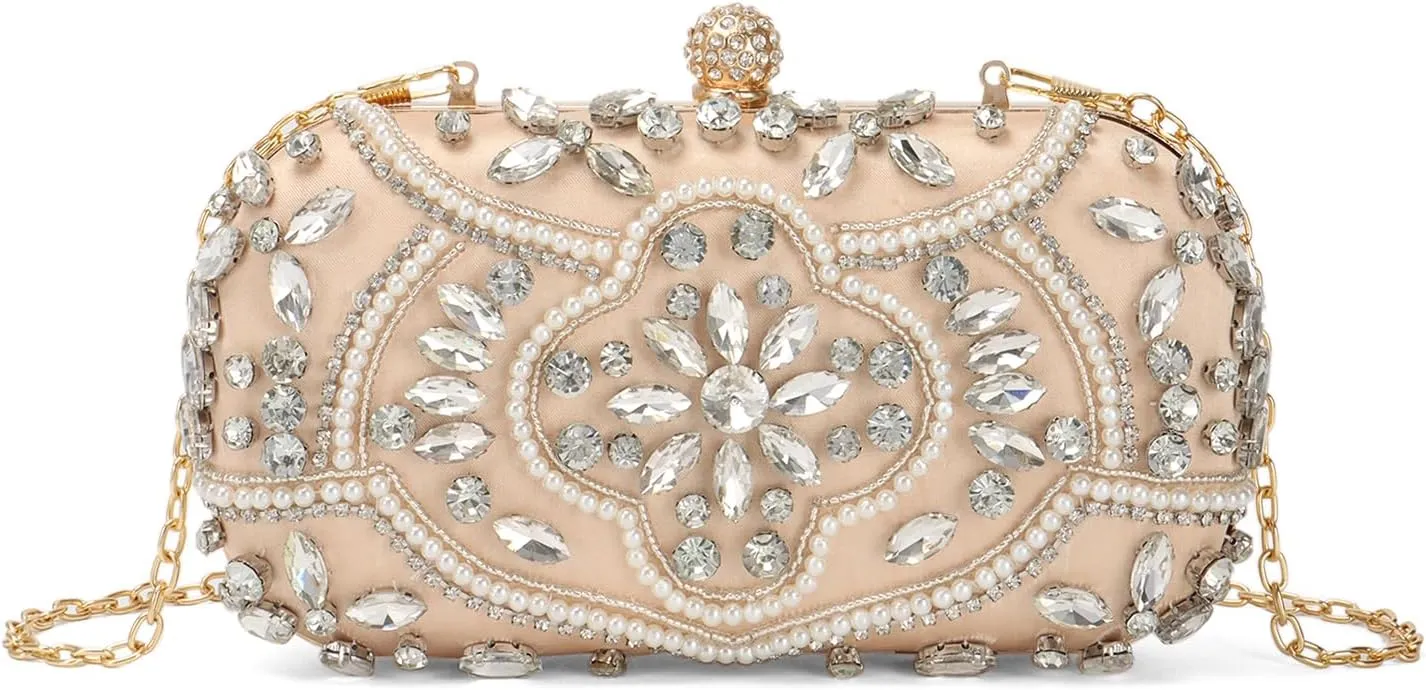 KUANG! Women Beaded Clutch Evening Bag Fashion Rhinestone Diamond Wedding Handbag Bridal Purse for Party