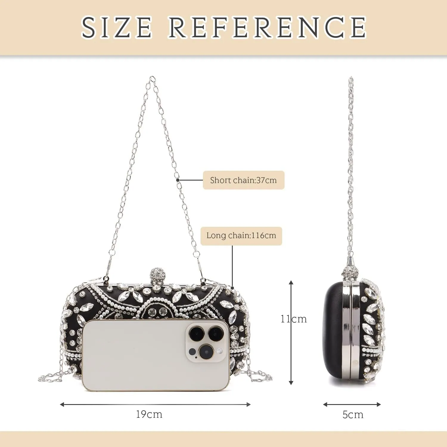 KUANG! Women Beaded Clutch Evening Bag Fashion Rhinestone Diamond Wedding Handbag Bridal Purse for Party