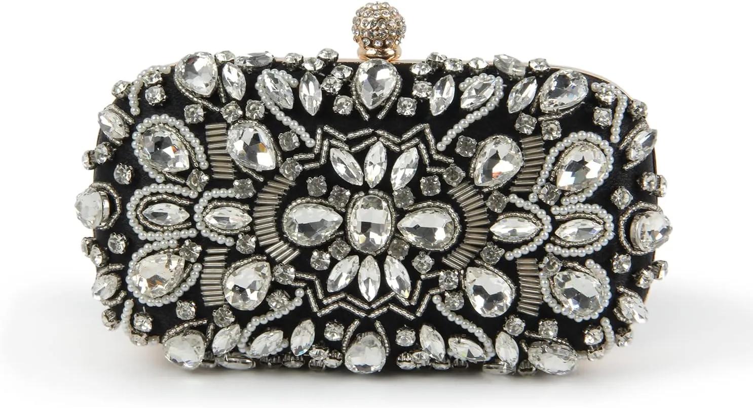 KUANG! Women Beaded Clutch Evening Bag Fashion Rhinestone Diamond Wedding Handbag Bridal Purse for Party