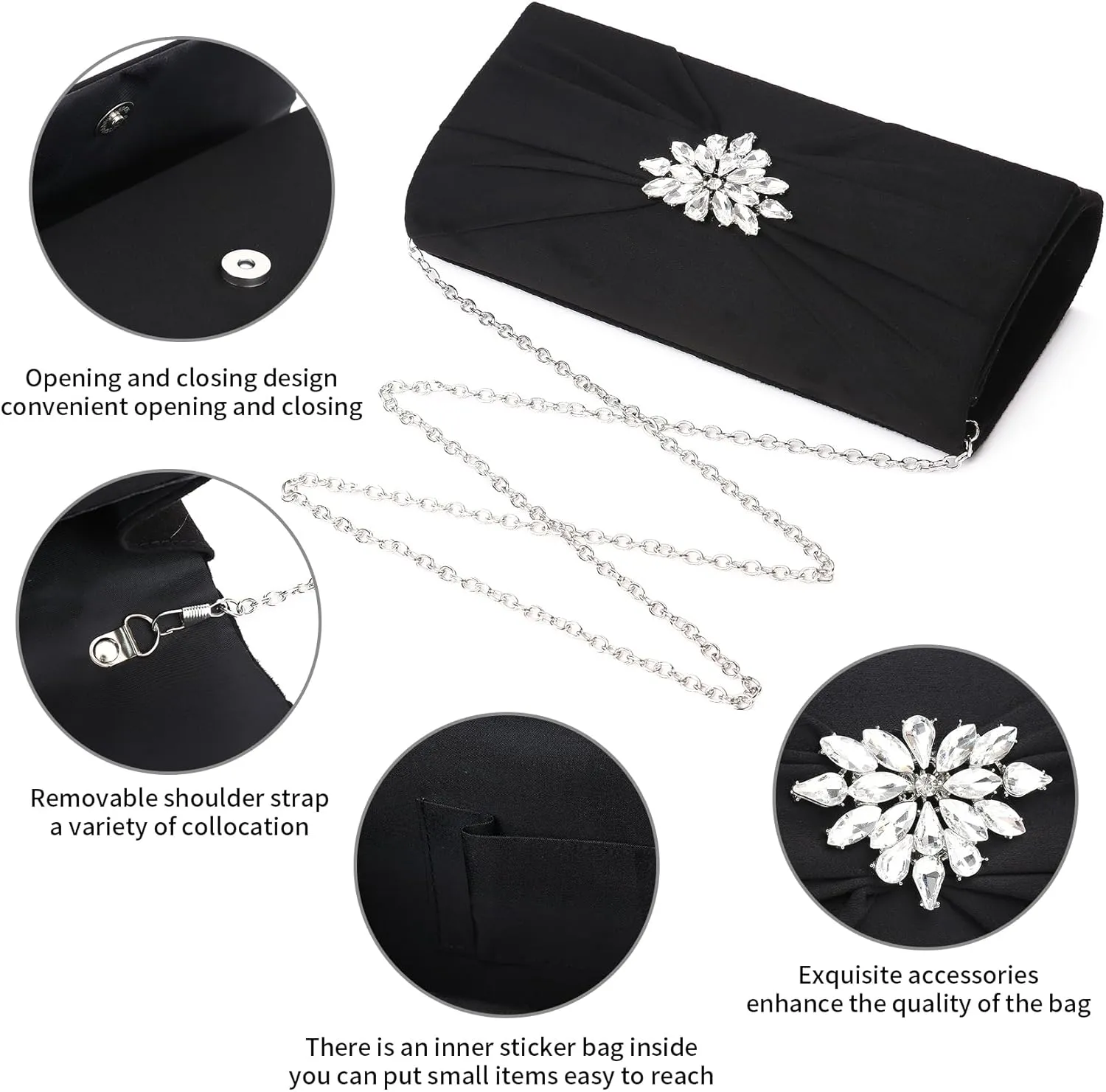 Labair Women's Evening Handbags Pleated Suede Evening Bag Velvet Clutch Bag Wedding Bridal Formal Purse.
