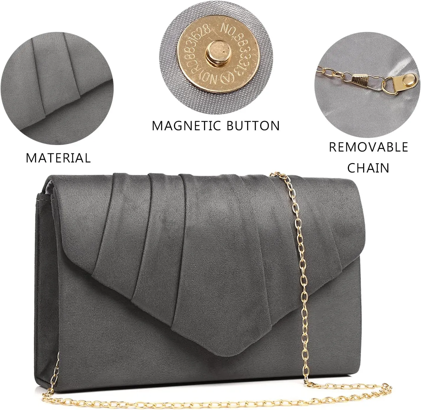 Labair Women's Evening Handbags Pleated Suede Evening Bag Velvet Clutch Bag Wedding Bridal Formal Purse.