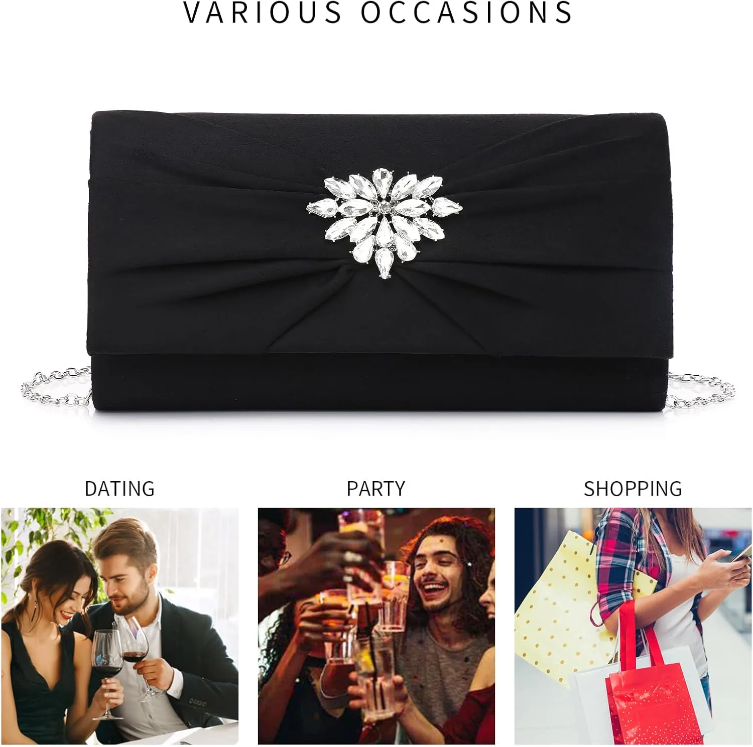 Labair Women's Evening Handbags Pleated Suede Evening Bag Velvet Clutch Bag Wedding Bridal Formal Purse.