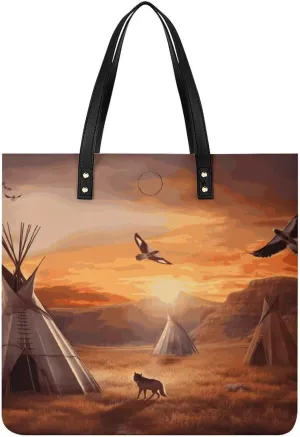 Ladies Soft Leather Wallet Leather Printed Handbags for Women Native American Tribes Printed Satchel Tote Fashion Shoulder Bag Purses