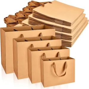 Lainballow 20 Pcs Brown Paper Gift Bags With Ribbon Handles - 4 Assorted Sizes Kraft Merchandise Bags for Business, Boutique, Retail, Holiday, Party