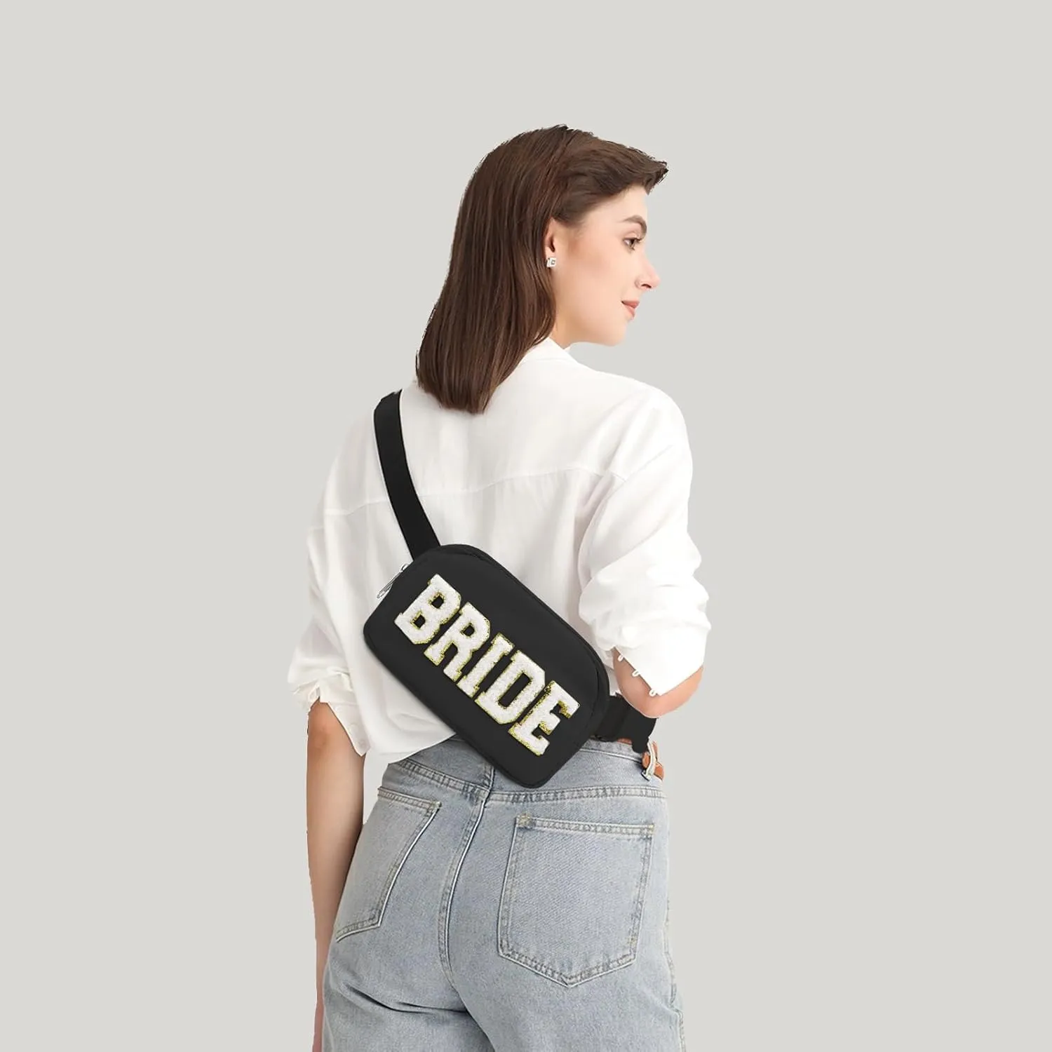 Lamyba Bachelorette Gifts for Bride Fanny Pack, Bride to be Gifts for Bridal Shower Party Wedding day, Belt Bag for Bride with Adjustable Strap, Waterproof Crossbody Waist Bag, Black