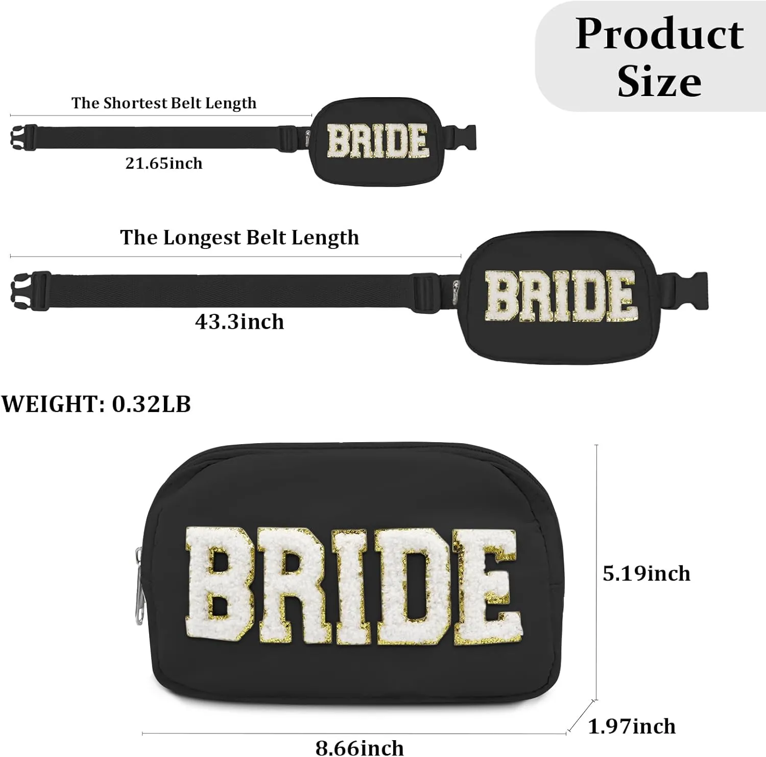 Lamyba Bachelorette Gifts for Bride Fanny Pack, Bride to be Gifts for Bridal Shower Party Wedding day, Belt Bag for Bride with Adjustable Strap, Waterproof Crossbody Waist Bag, Black