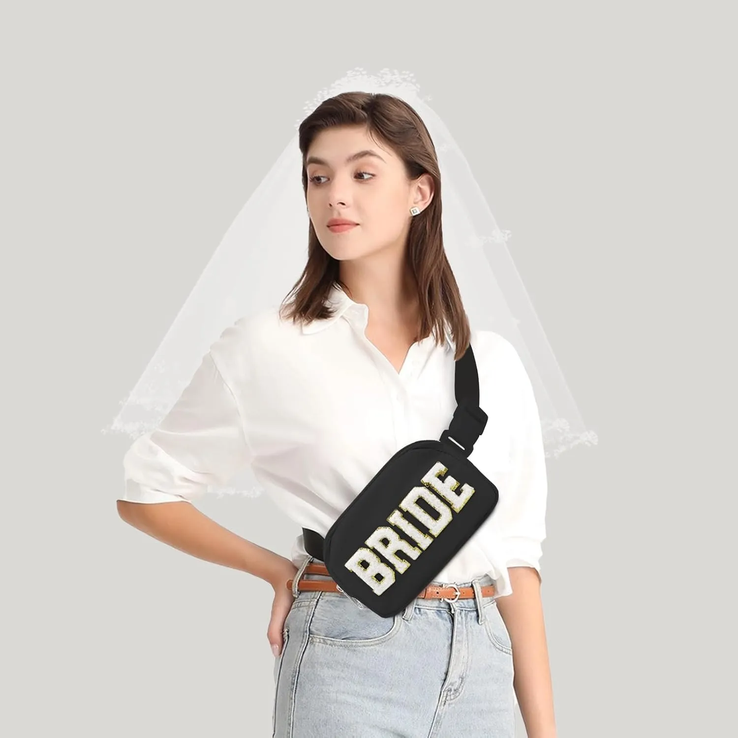 Lamyba Bachelorette Gifts for Bride Fanny Pack, Bride to be Gifts for Bridal Shower Party Wedding day, Belt Bag for Bride with Adjustable Strap, Waterproof Crossbody Waist Bag, Black
