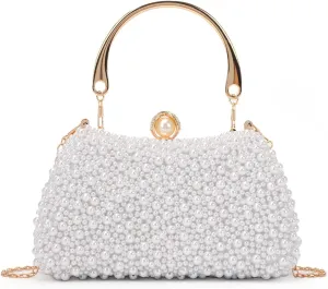 Lanpet Women Pearl Evening Handbags Noble Crystal Beaded Clutch Purse for Wedding Bridal Parites Prom