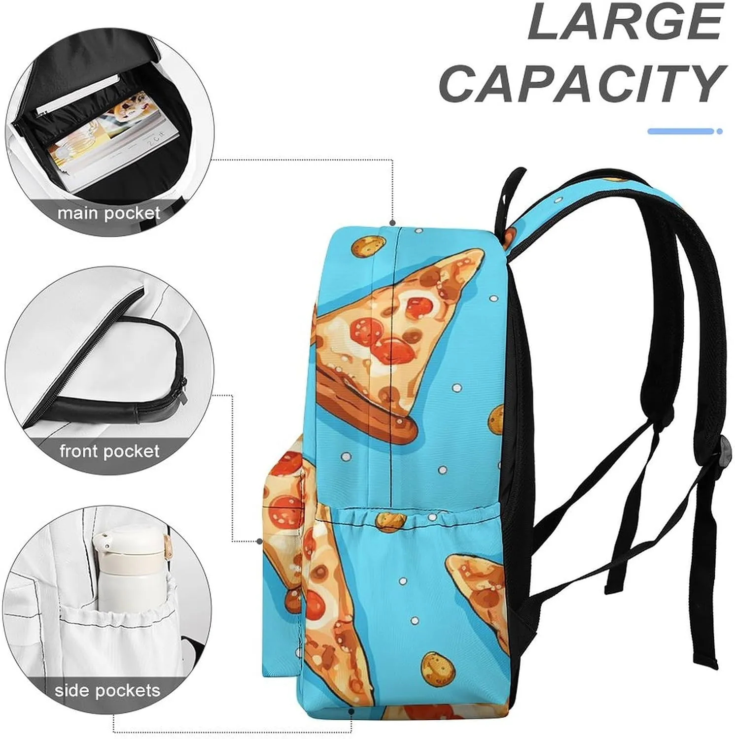 Laptop Backpack for Women Men Daypack Waterproof Light Blue Pizza Slice Computer Bag Business Work Bag for Travel