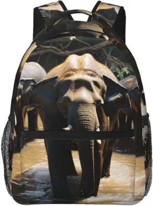 Laptop Backpack Lightweight Daypack for Men Women Elephant drinking water Backpack Laptop Bag for Travel Hiking