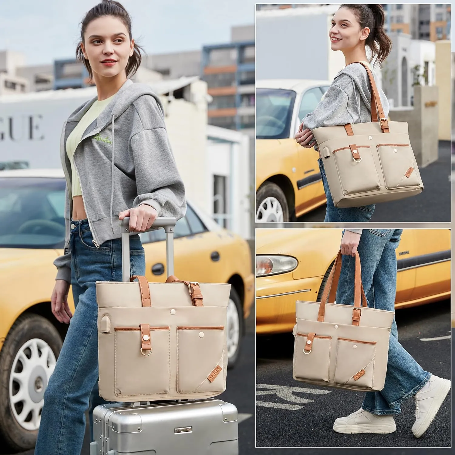 Laptop Bag for Women 15.6 Inch Work Tote Briefcase with USB Nylon Shoulder Handbag for Office Travel Business