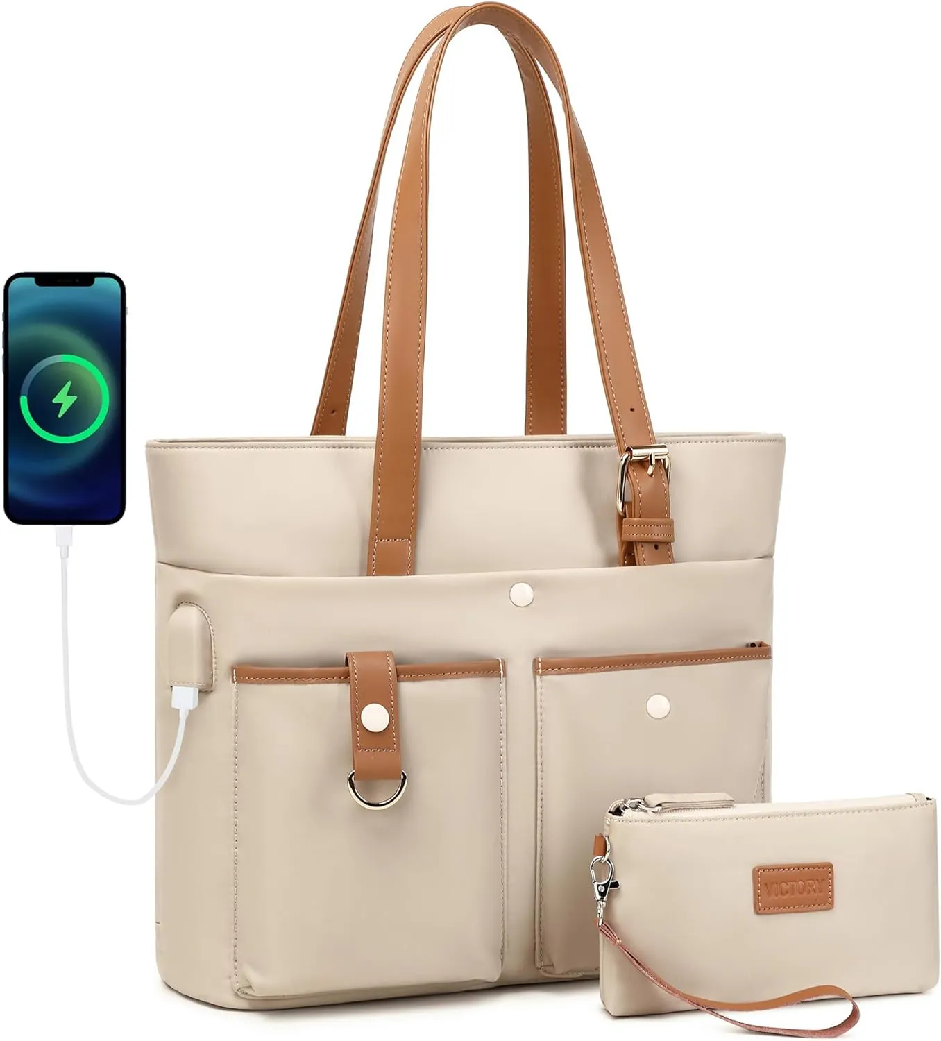 Laptop Bag for Women 15.6 Inch Work Tote Briefcase with USB Nylon Shoulder Handbag for Office Travel Business