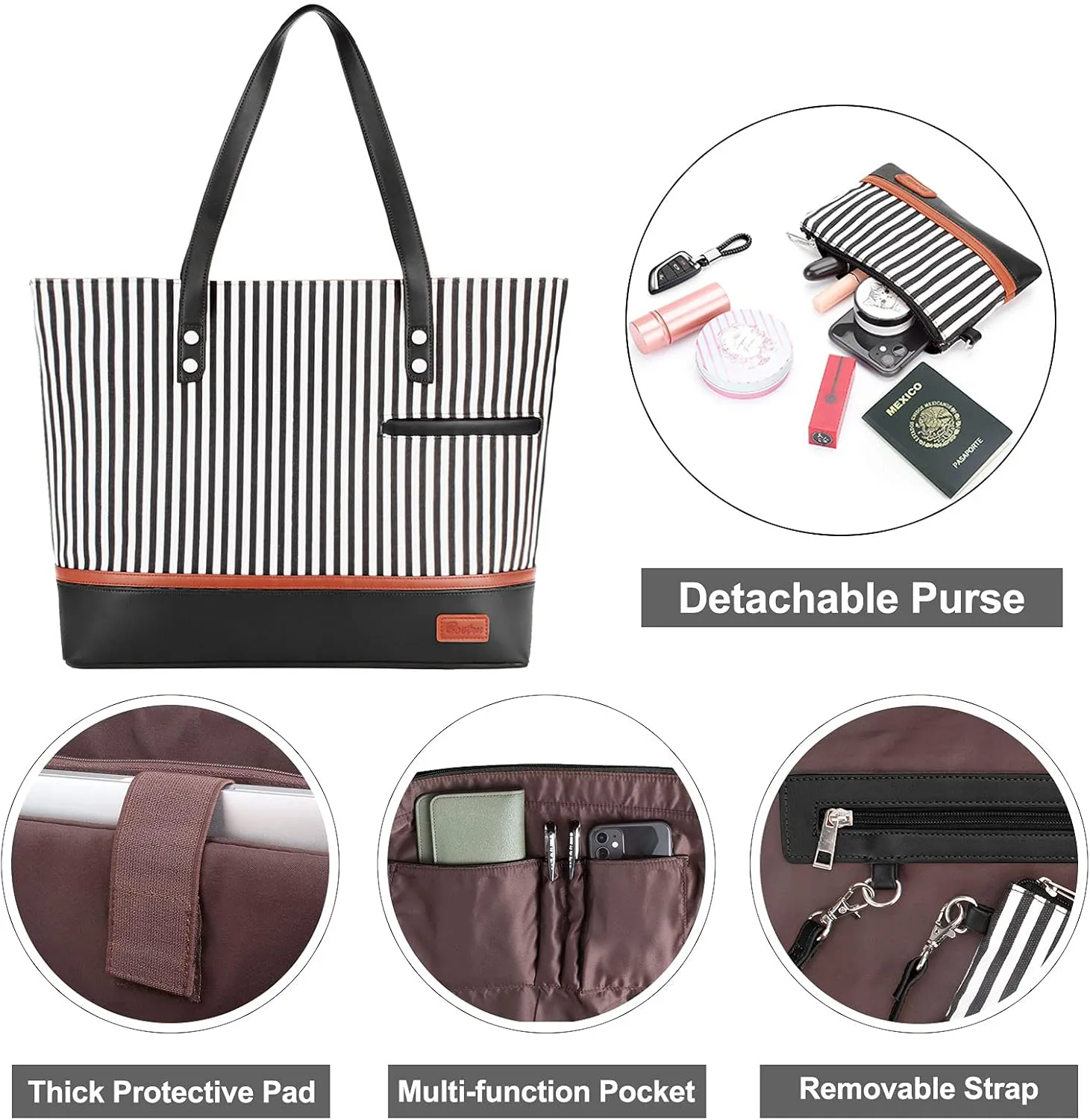 Laptop Tote Bag for Women Large Canvas Womens Briefcase Waterproof Computer Bag Work Bags for Women Fits 15.6 inch Laptop