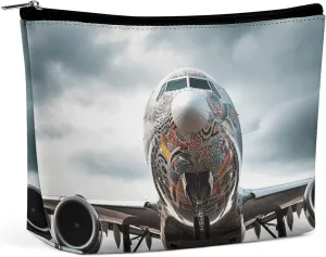 Large Capacity Makeup Bags for Women Portable Leather with Zipper Travelling Makeup Bag Airplane Art Printed