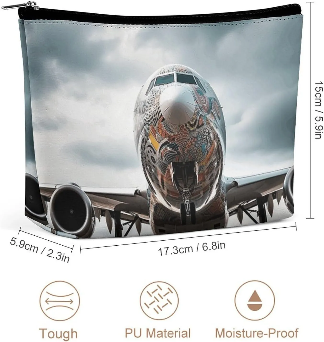 Large Capacity Makeup Bags for Women Portable Leather with Zipper Travelling Makeup Bag Airplane Art Printed