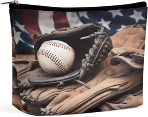 Large Capacity Makeup Bags for Women Portable Leather with Zipper Travelling Makeup Bag Baseball Equipment Printed