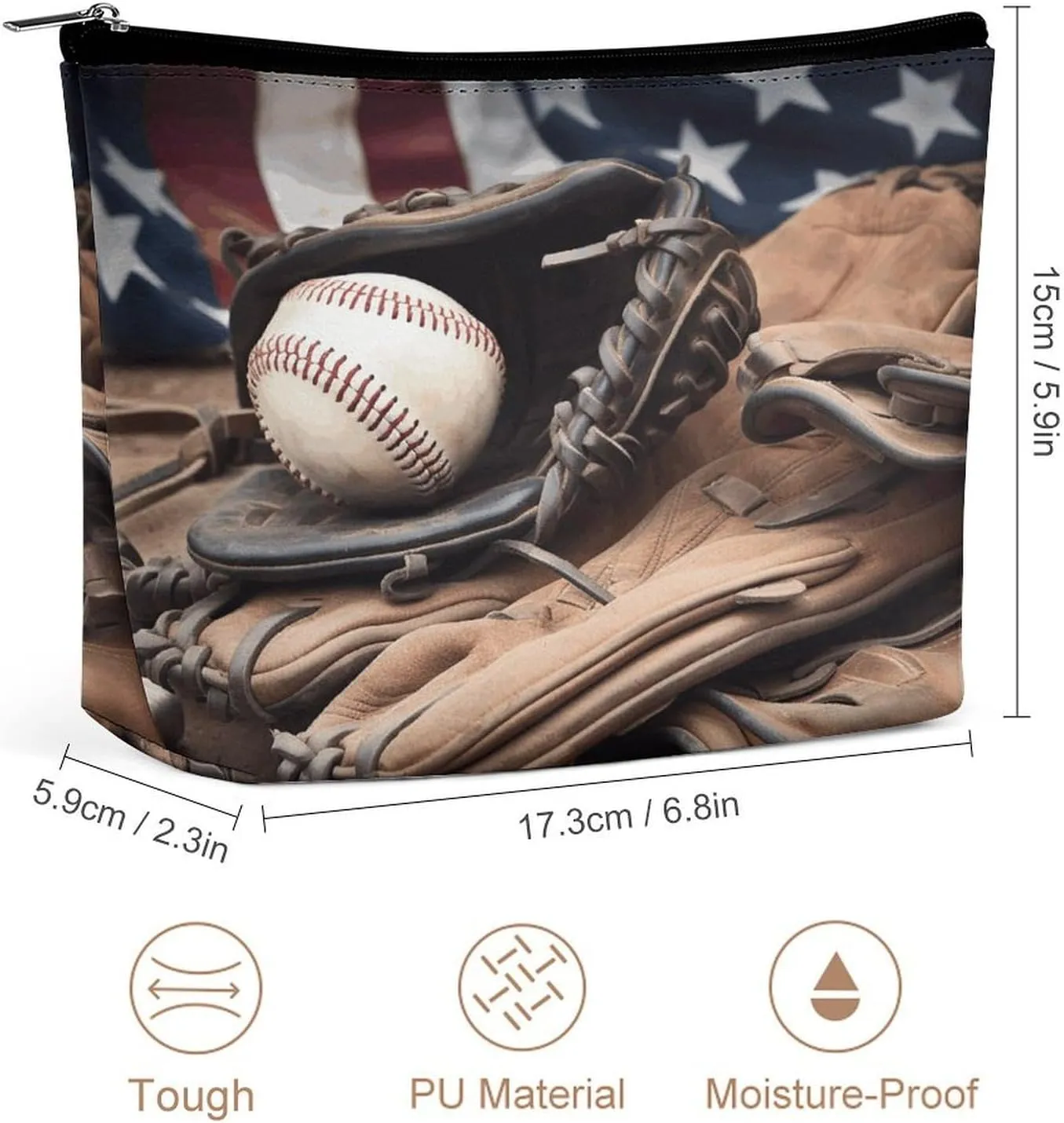 Large Capacity Makeup Bags for Women Portable Leather with Zipper Travelling Makeup Bag Baseball Equipment Printed
