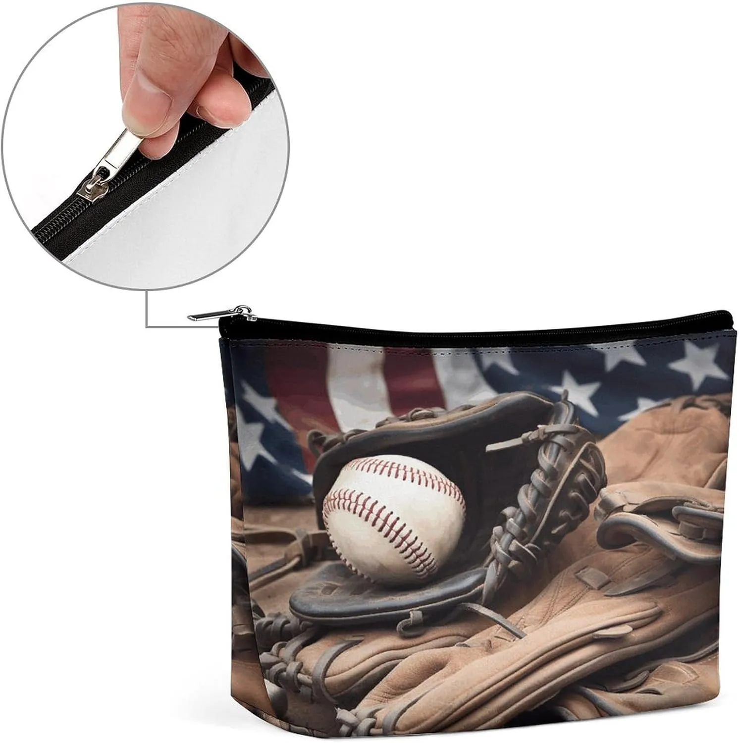 Large Capacity Makeup Bags for Women Portable Leather with Zipper Travelling Makeup Bag Baseball Equipment Printed