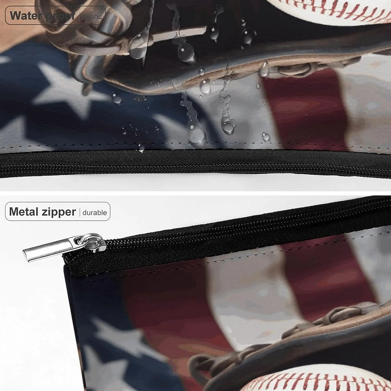 Large Capacity Makeup Bags for Women Portable Leather with Zipper Travelling Makeup Bag Baseball Equipment Printed