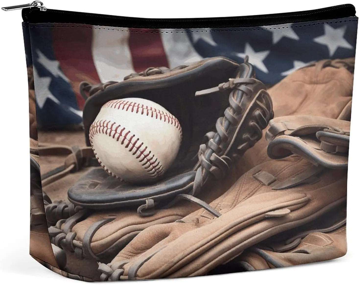Large Capacity Makeup Bags for Women Portable Leather with Zipper Travelling Makeup Bag Baseball Equipment Printed