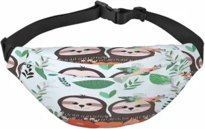 Large Crossbody Bag Waistpack Cute Sloth Couple Stand Tropical Botanical Flourish Trees Leisure Sports Fanny Pack Zipper Bag for Running, Travel