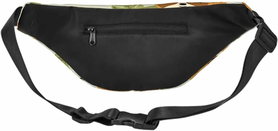 Large Crossbody Bag Waistpack Cute Sloths Hung Branch Trees Smile Playing Leaf Leisure Sports Fanny Pack Zipper Bag for Running, Travel