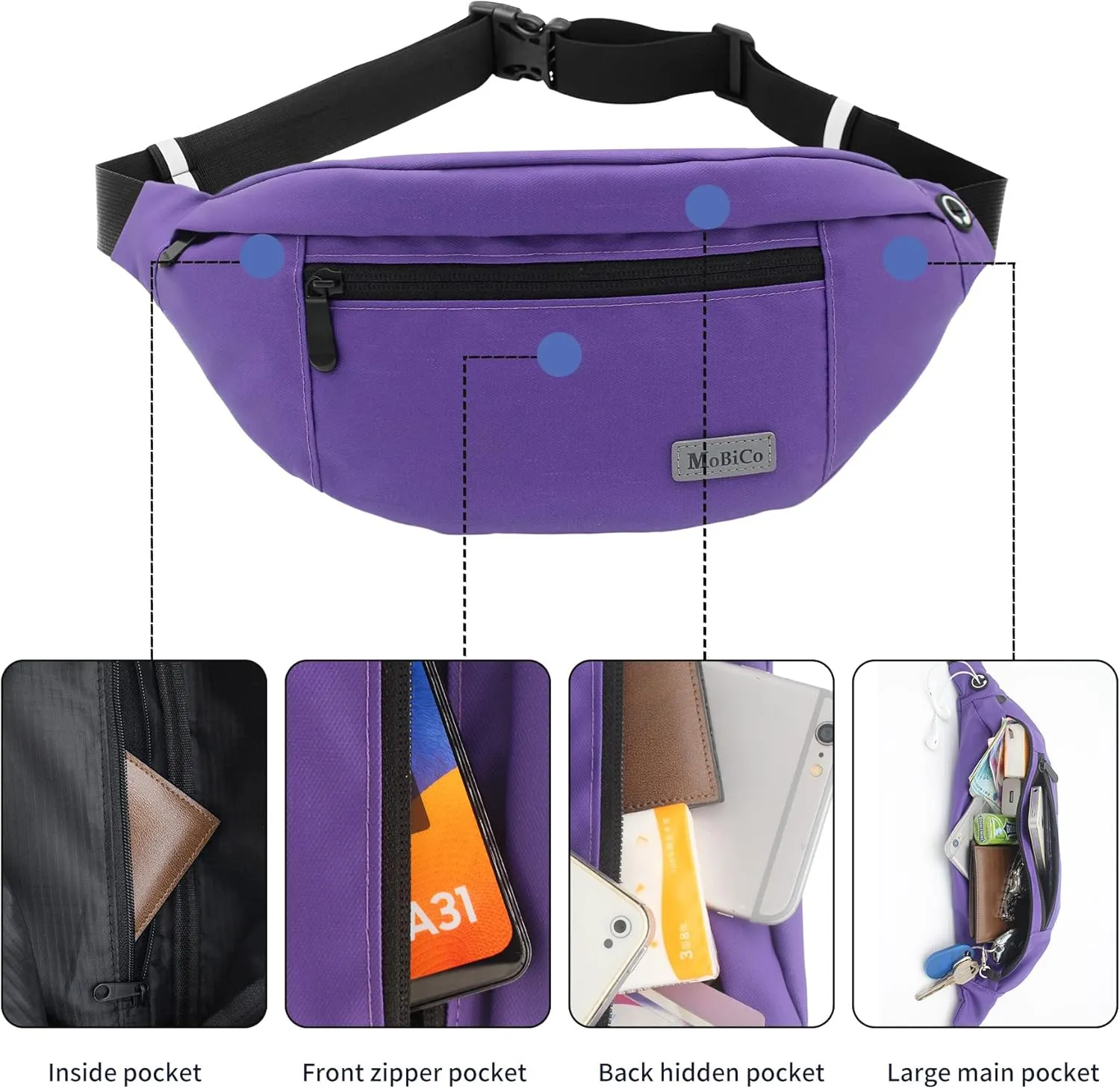 Large Crossbody Fanny Pack for men women with 4-Zipper Pockets,Waist bag for Workout Traveling Hiking Running Walking Outdoors Sport Fishing Waist Pack